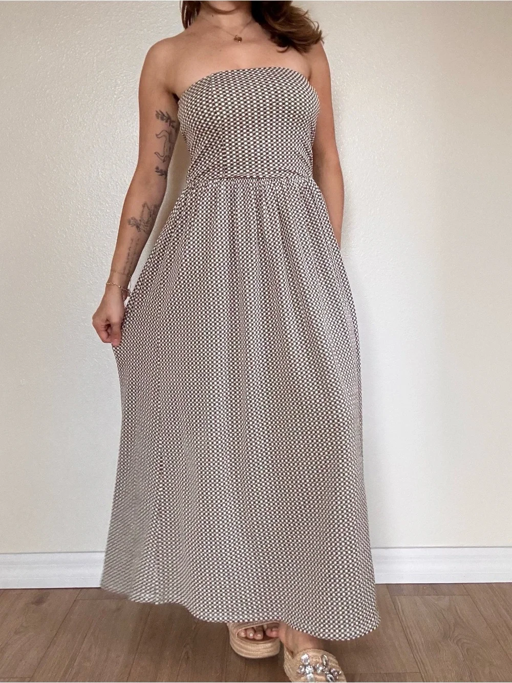 Dark green gingham midi Dress - Picture 2 of 7